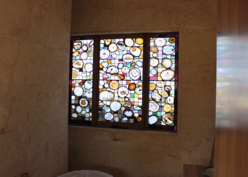 Interior view of the agate window showing the bathroom