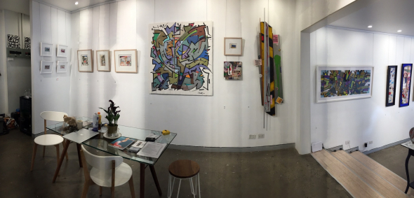 Panoramic view of the exhibition, right-hand wall