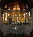 Scaffolding over altar