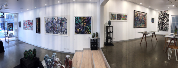 Panoramic view of the exhibition, left-hand wall
